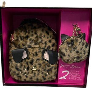 Betsey Johnson Mini Kitsch Leopard Dog Convertible Backpack & Ear Bud Case